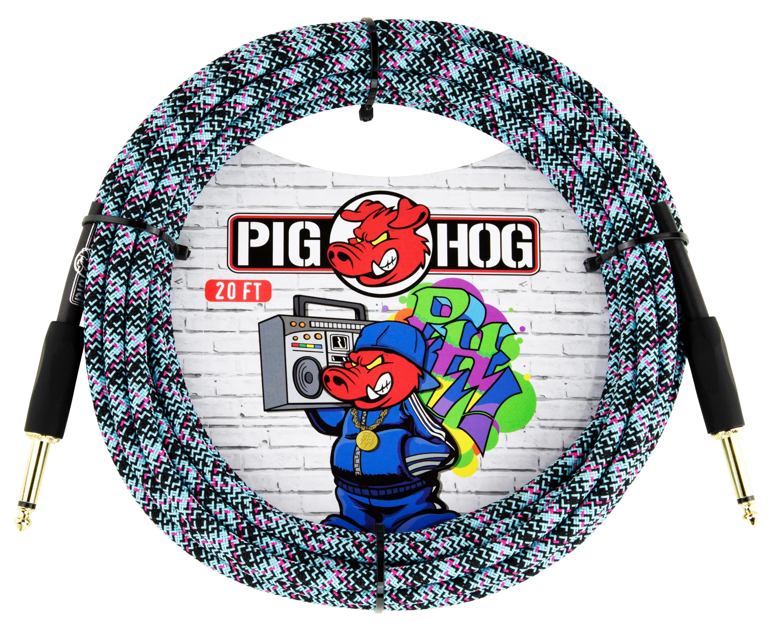 Pig Hog PIG HOG INSTRUMENT CABLE, 20FT STRAIGHT, BLUE GRAFFITI