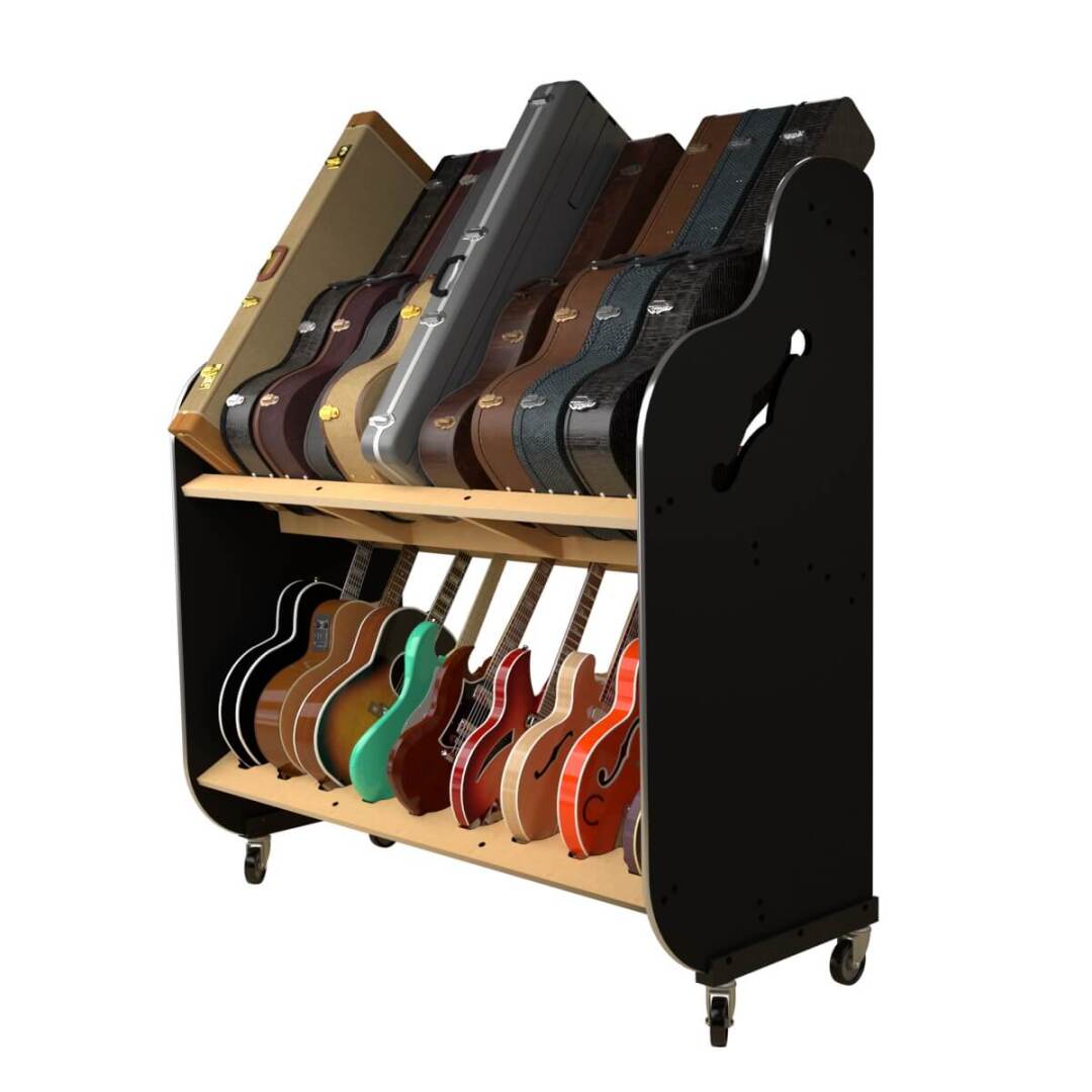 A&S The Session-Pro� Double-Stack Mobile Guitar & Case Rack - 9 Guitars + Up to 10 Case