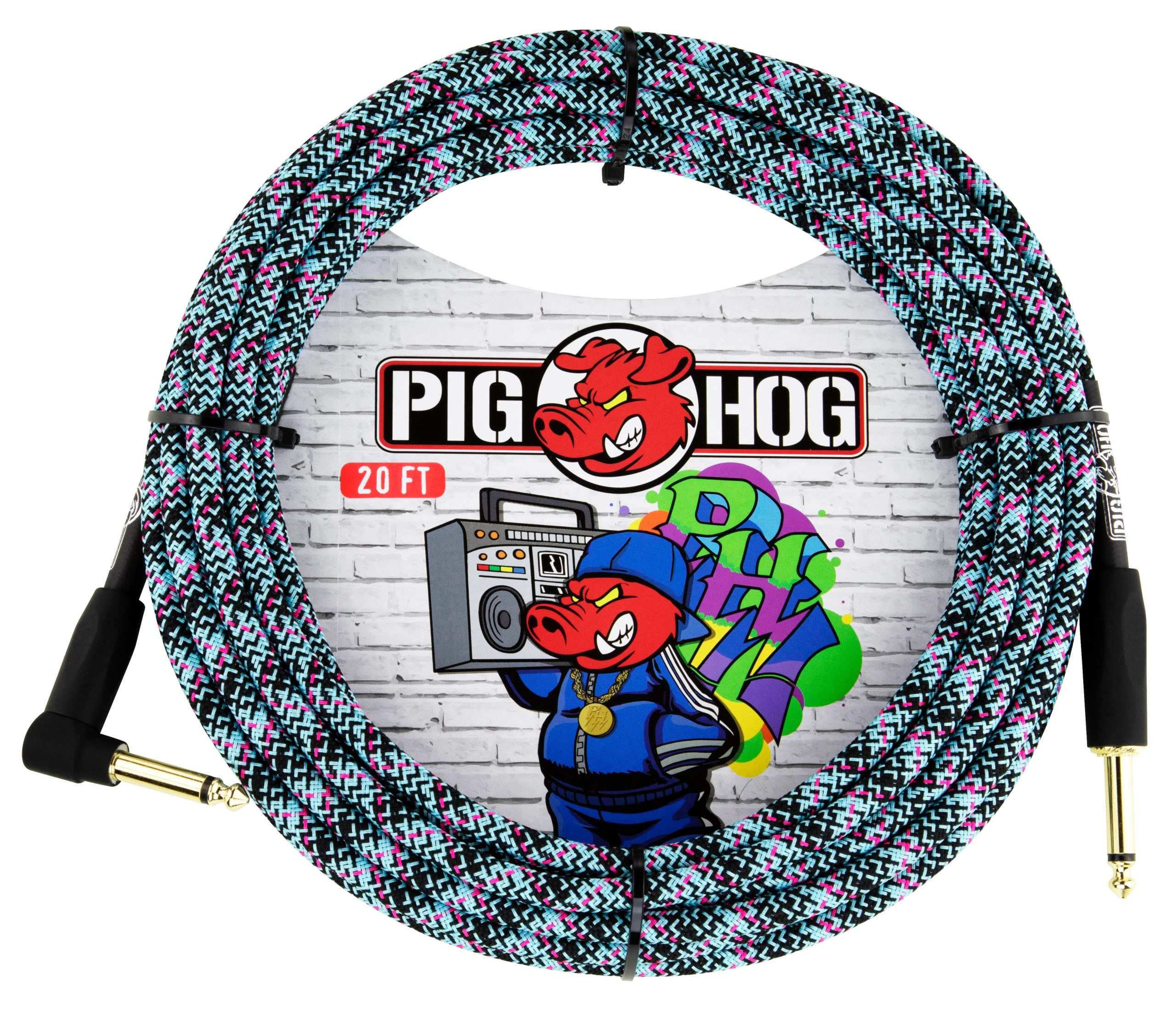 Pig Hog PIG HOG INSTRUMENT CABLE, 20FT RIGHT, BLUE GRAFFITI