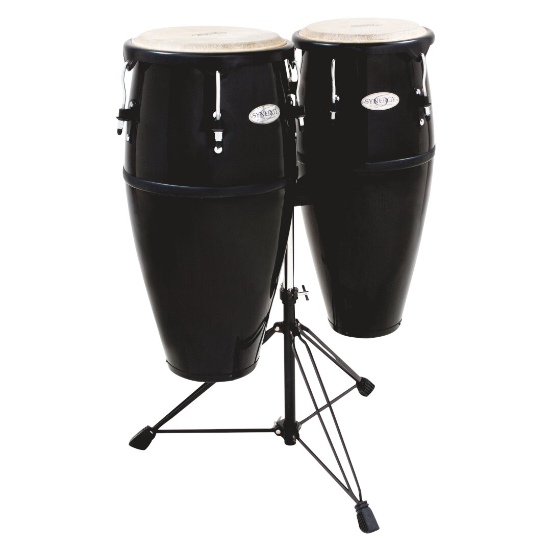 Toca Percussion Toca Synergy Fiberglass Double Conga Set with Stand - Black