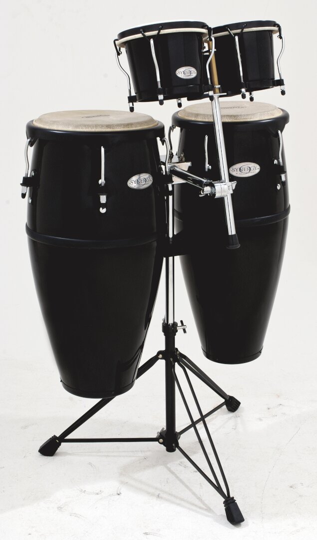 Toca Percussion Toca Synergy Fiberglass Conga Set With Bongo and Stand - Black