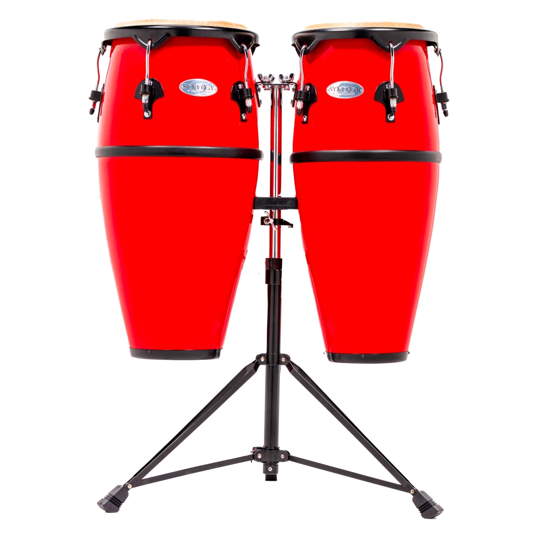 Toca Percussion Toca Synergy Fiberglass Double Conga Set with Stand - Red