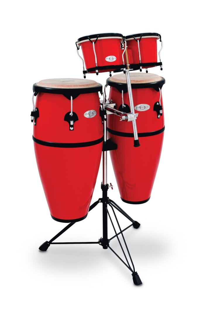 Toca Percussion Toca Synergy Fiberglass Conga Set With Bongo and Stand - Red