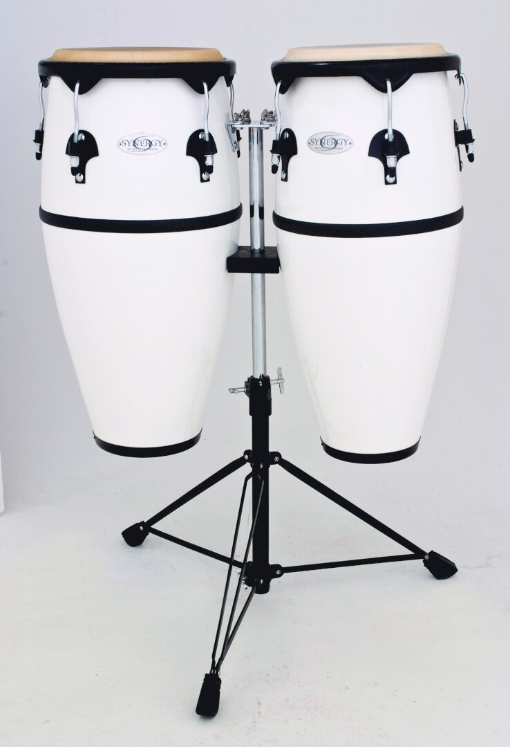 Toca Percussion Toca Synergy Fiberglass Double Conga Set with Stand - White