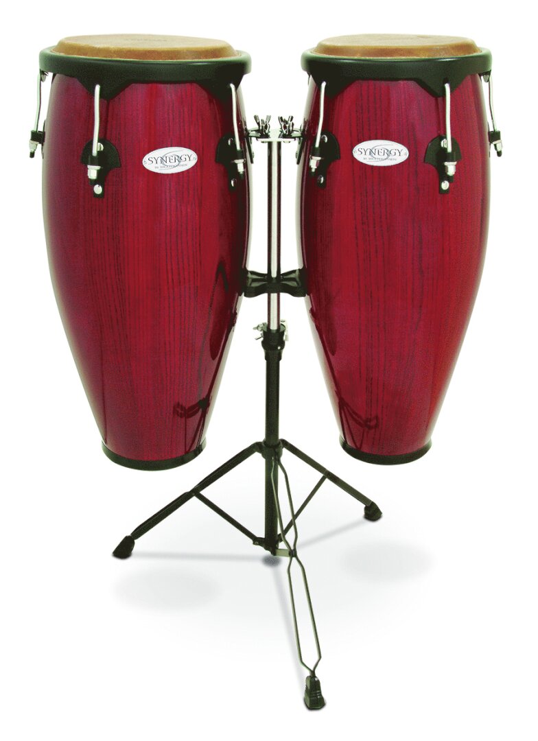 Toca Percussion Toca Synergy Fiberglass Double Conga Set with Stand - Red Wood Finish