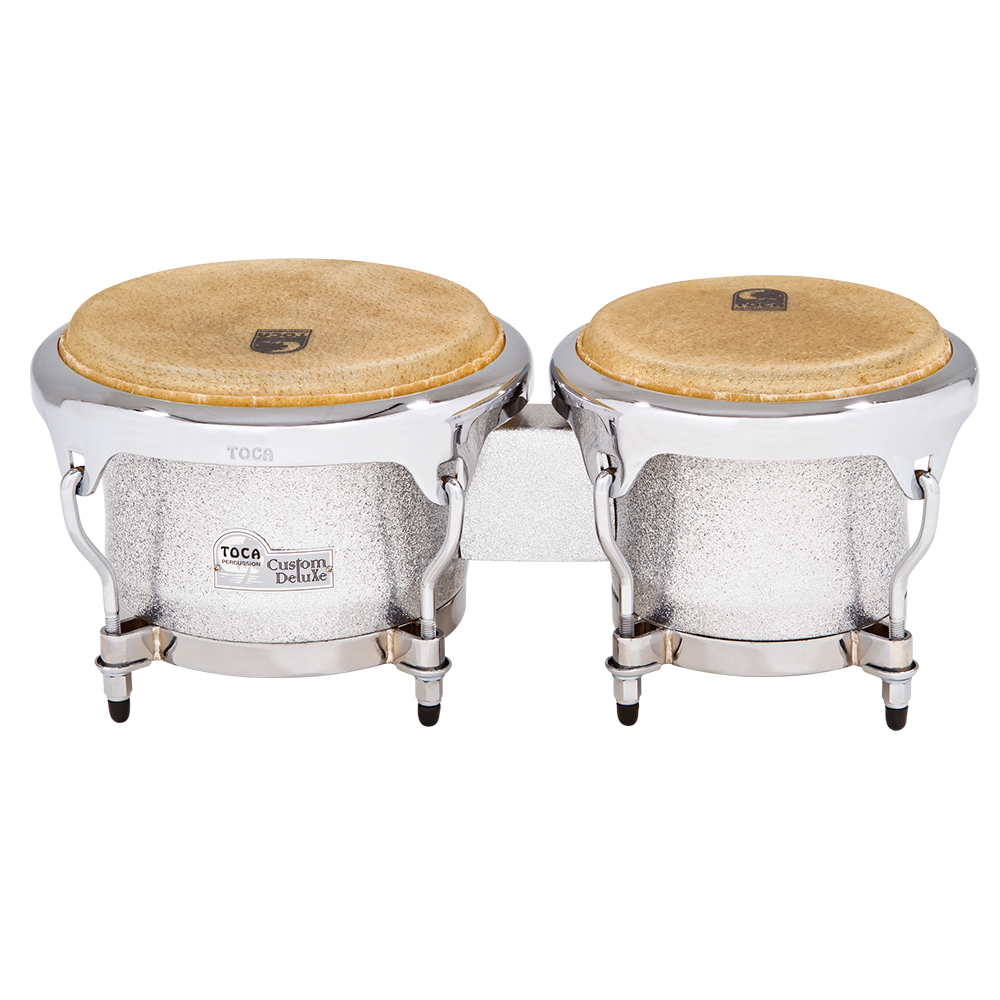 Toca Percussion Custom Deluxe Fiberglass Bongos - Silver Sparkle