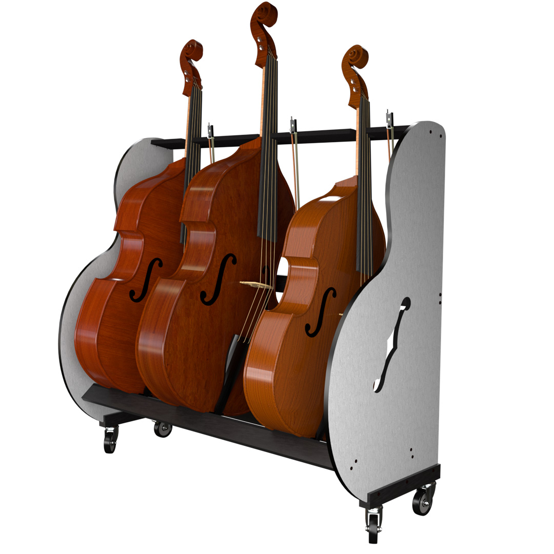 A&S The Band Room� Double Bass Storage Rack for Music Teachers - 3 Double Basses