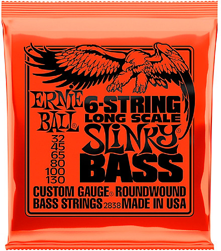 Ernie Ball Ernie Ball 2838 Slinky Nickel Round Wound 6-String Electric Bass Strings 32-130 Gauge
