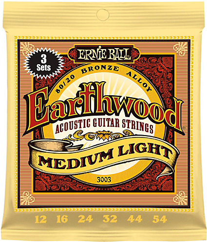 Ernie Ball Ernie Ball B3003 Ernie Ball 3003 Earthwood 80/20 Bronze Medium Light Acoustic Strings 12-54 3-Pack