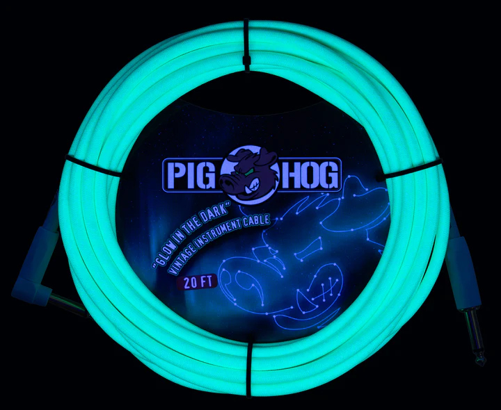 Pig Hog PIG HOG GLOW IN THE DARK INSTRUMENT CABLE, 20FT, RIGHT ANGLE