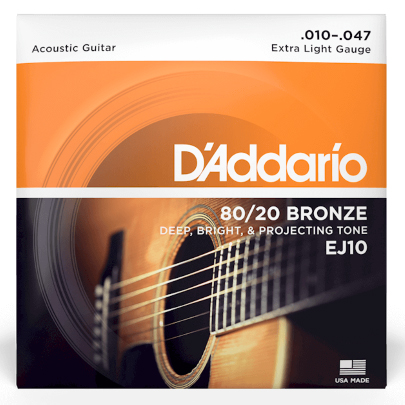 D'ADDARIO D'Addario EJ10 80/20 Bronze Acoustic Guitar Strings Extra Light 10-47 Gauge