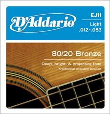 D'Addario D'Addario EJ11 80/20 Bronze Acoustic Guitar Strings Light 12-53 Gauge