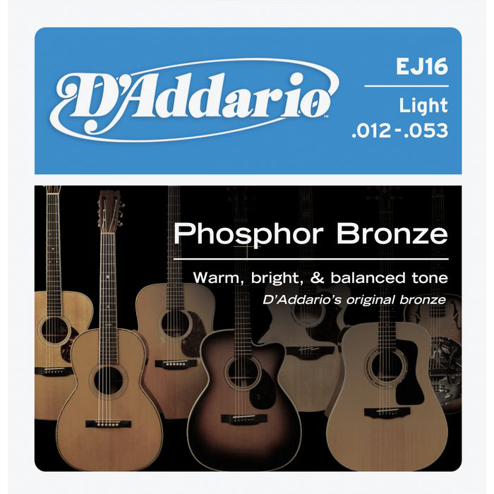 D'ADDARIO D'Addario EJ16 Phosphor Bronze Acoustic Guitar Strings Light 12-53 Gauge