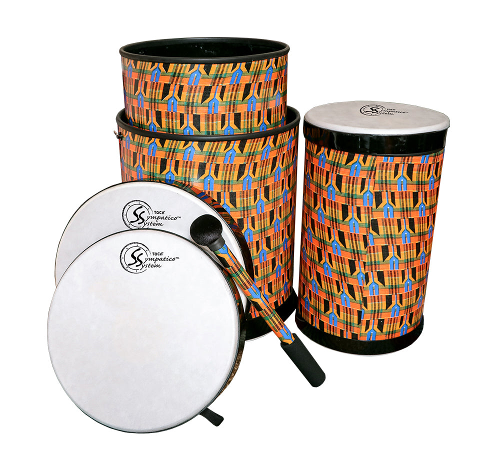 Toca Percussion Sympatico� Nesting DjunDjun, Kente Cloth Pretuned Fiber w/ Dot - 3 Pack