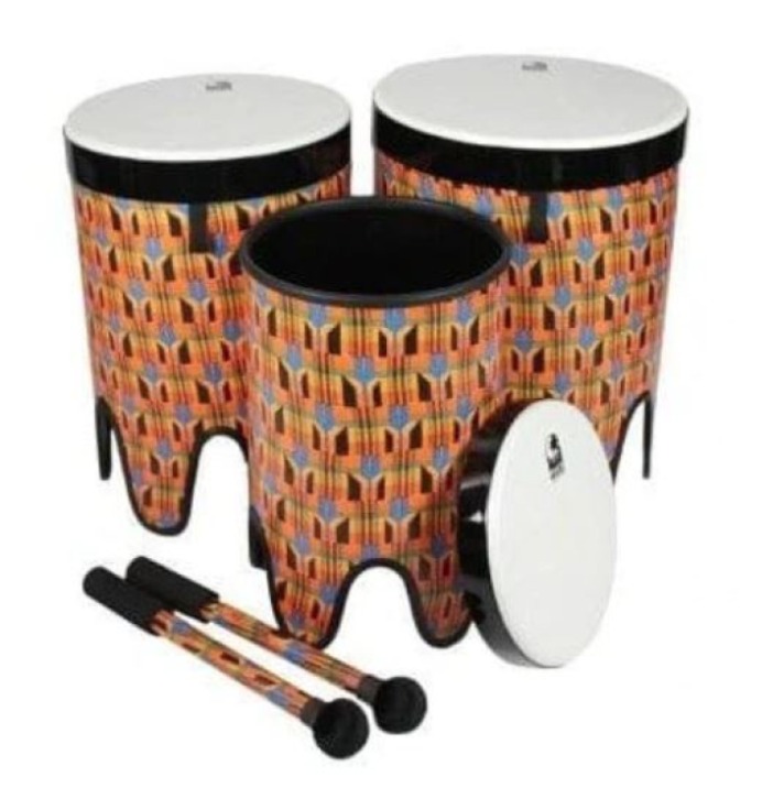 Toca Percussion Sympatico� Nesting Tom-Tom Pretuned Fiber w/ Dot - Kente Cloth Finish - 3 Pack