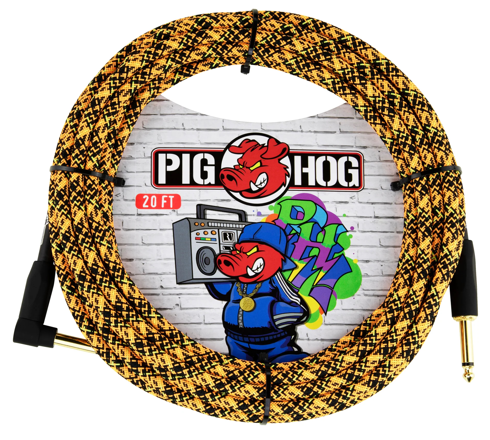 Pig Hog PIG HOG INSTRUMENT CABLE, 20FT RIGHT, ORANGE GRAFFITI