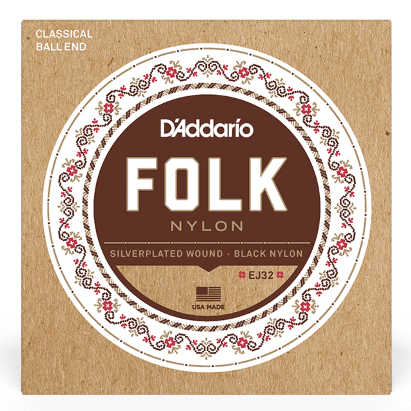D'ADDARIO D'ADDARIO EJ32 FOLK SILVER WOUND / BLACK NYLON GUITAR STRING SET