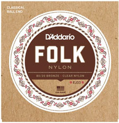 D'ADDARIO D'ADDARIO EJ33 FOLK 80/20 BRONZE / CLEAR NYLON GUITAR STRING SET