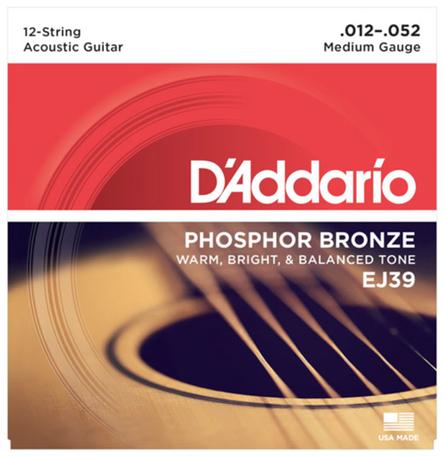 D'Addario D'ADDARIO EJ30 12-STRING ACOUSTIC GUITAR SET PHOSPHOR BRONZE MEDIUM .012-.052 GAUGE
