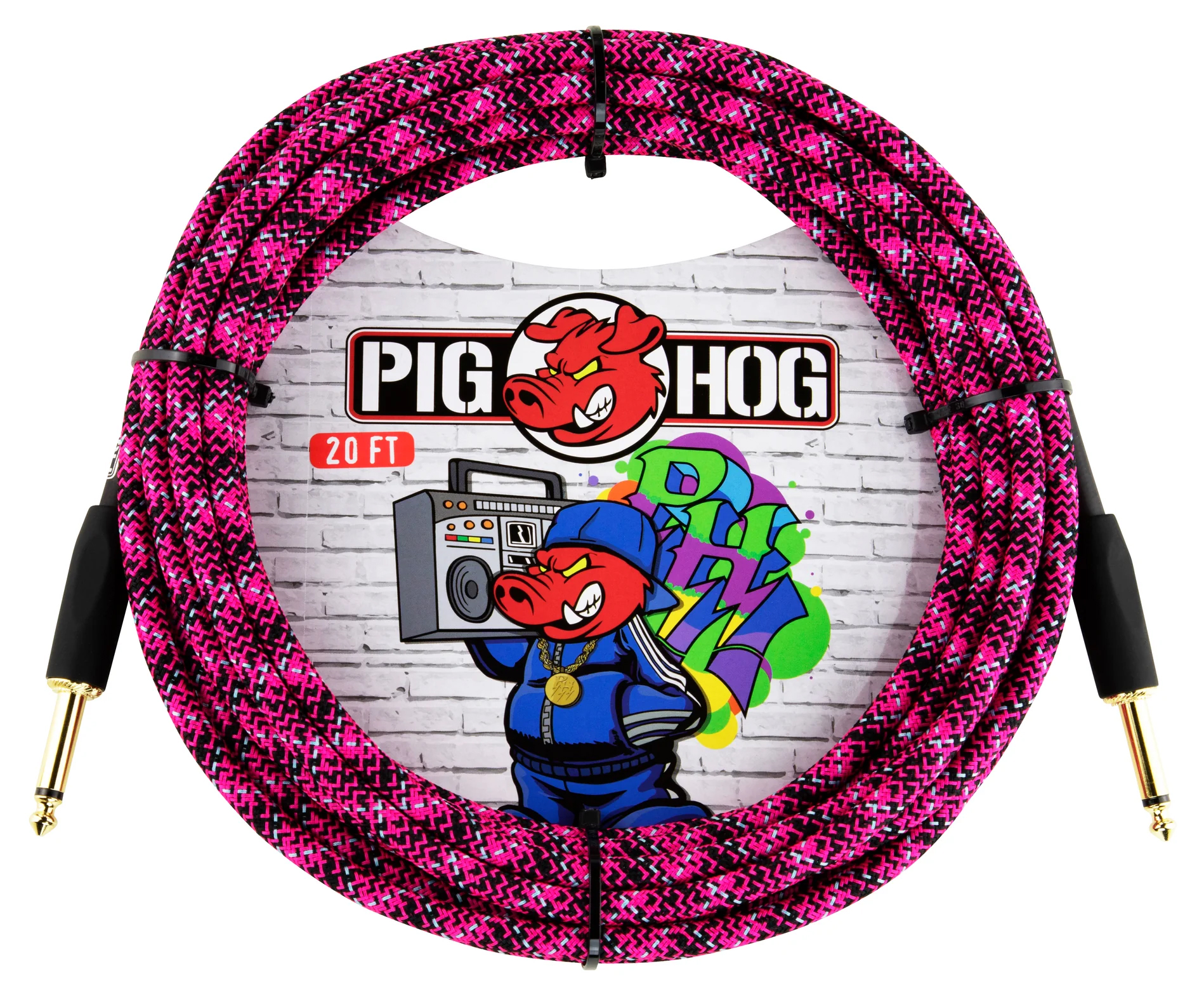 Pig Hog PIG HOG INSTRUMENT CABLE, 20FT STRAIGHT, PINK GRAFFITI