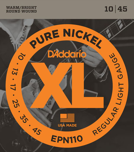 D'ADDARIO D'Addario EPN110 Pure Nickel Electric Guitar Regular Light Strings 10-45 Gauge