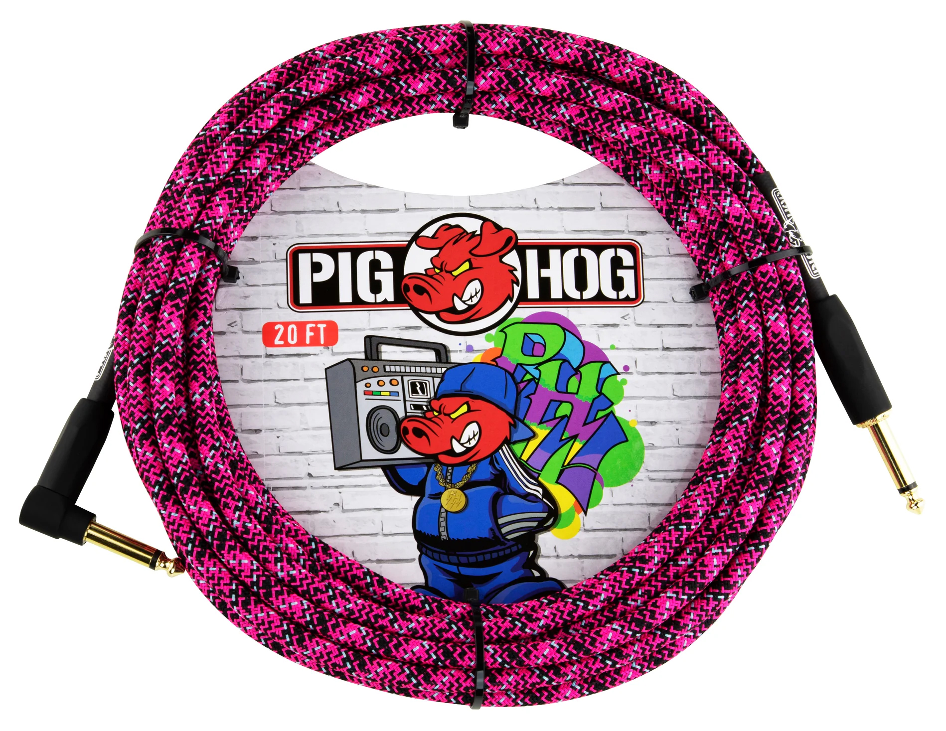 Pig Hog PIG HOG INSTRUMENT CABLE, 20FT RIGHT, PINK GRAFFITI