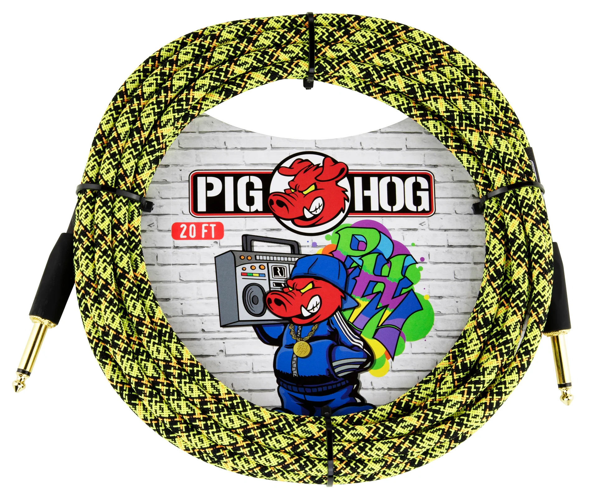 Pig Hog PIG HOG INSTRUMENT CABLE, 20FT STRAIGHT, YELLOW GRAFFITI