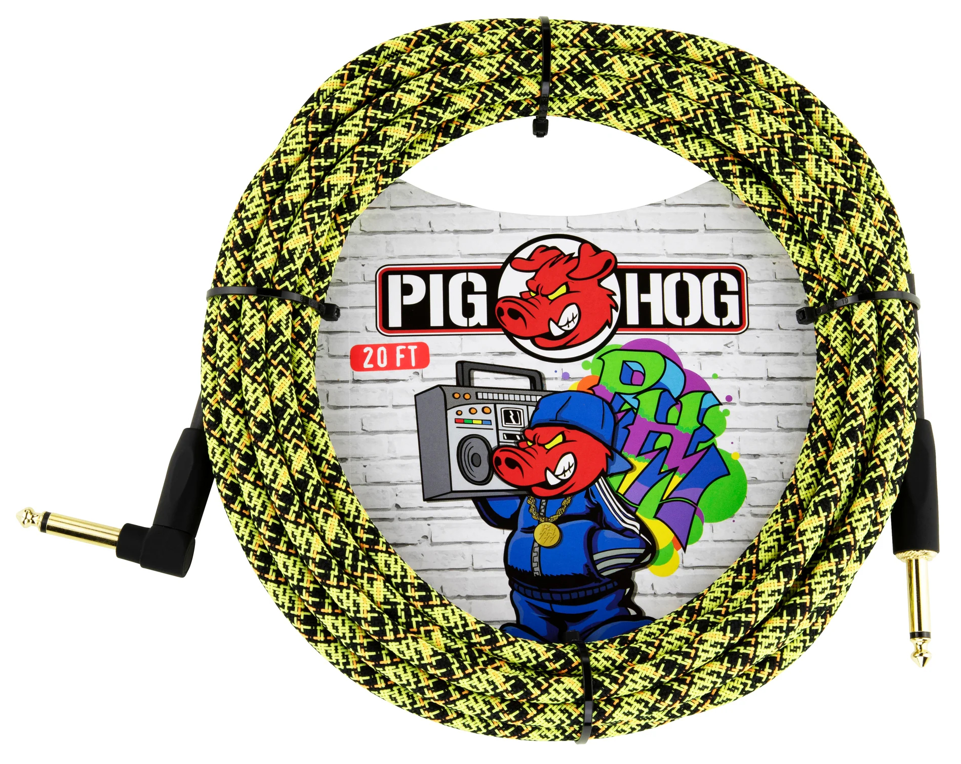 Pig Hog PIG HOG INSTRUMENT CABLE, 20FT RIGHT, YELLOW GRAFFITI