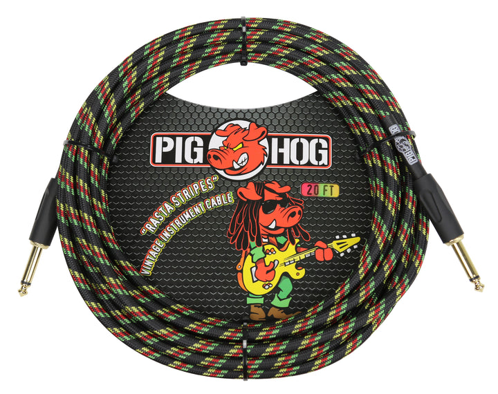 Pig Hog Pig Hog PCH20 Instrument Cable - Rasta Stripes