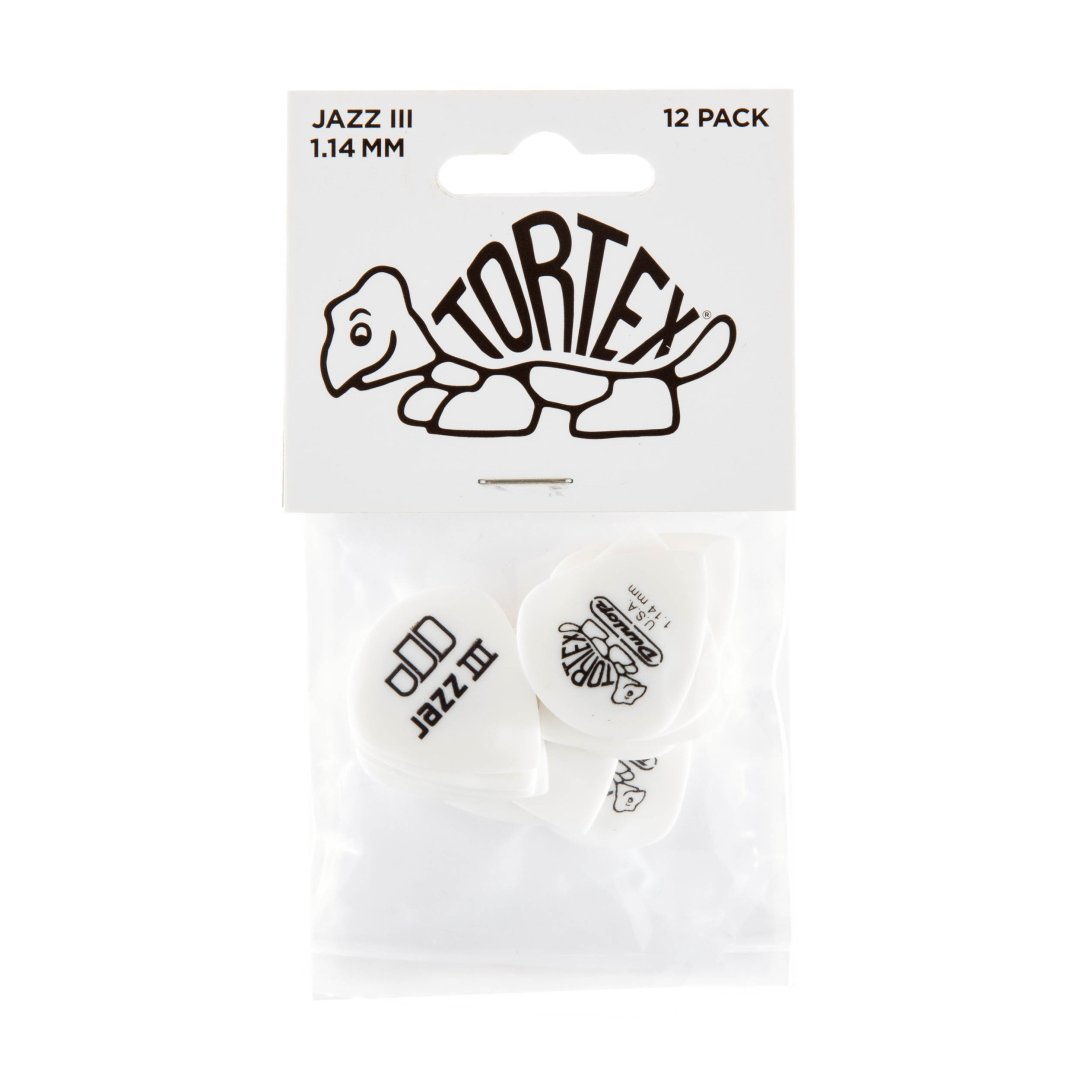 Dunlop Dunlop 478P114 Tortex White Jazz III Guitar Pick 1.14mm (12 Pack)
