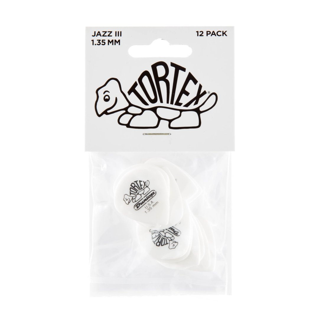 Dunlop Dunlop 478P135 Tortex White Jazz III Guitar Pick 1.35mm (12 Pack)