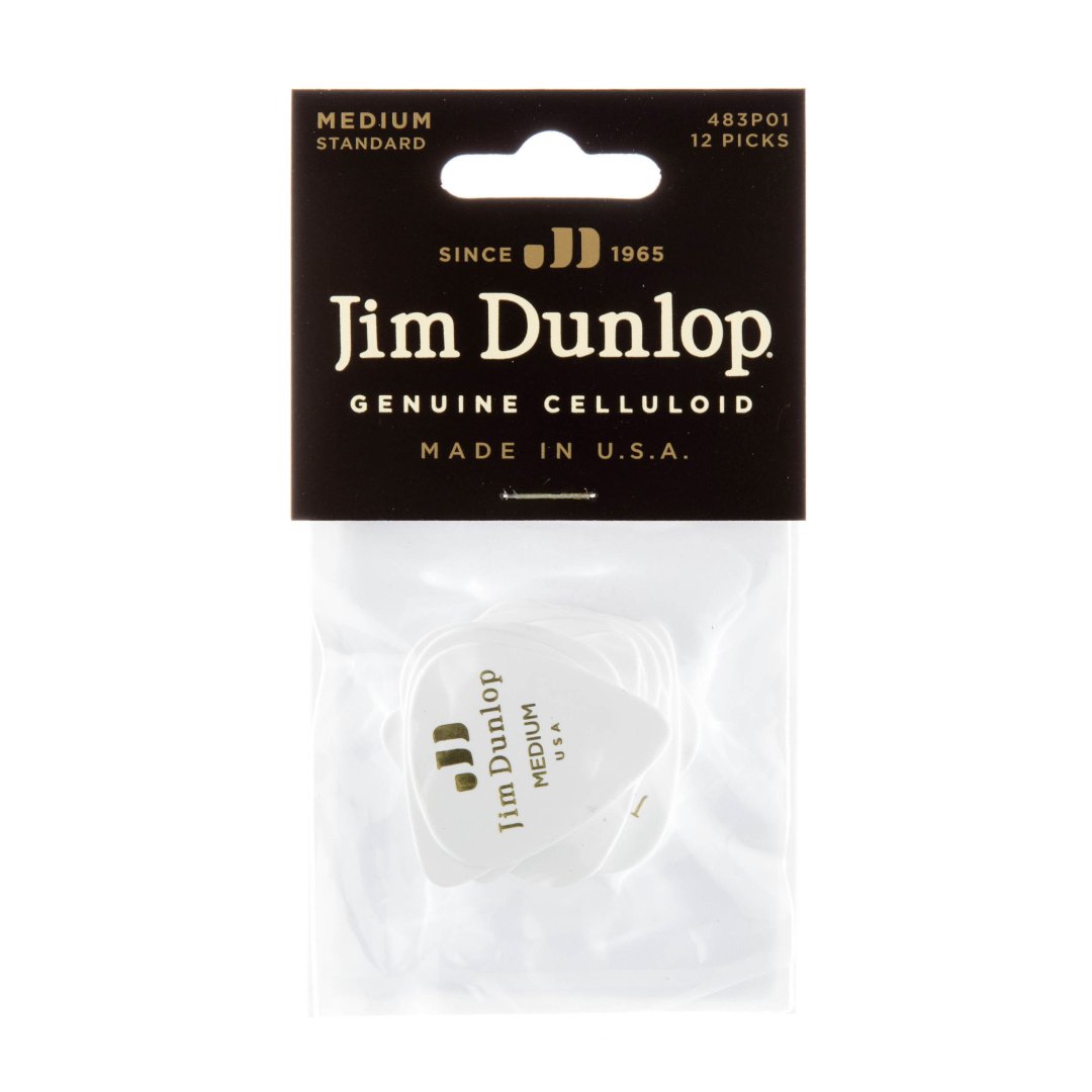 Dunlop Dunlop 483P01MD Celluloid Guitar Pick. Medium Gauge White (12 Pack)