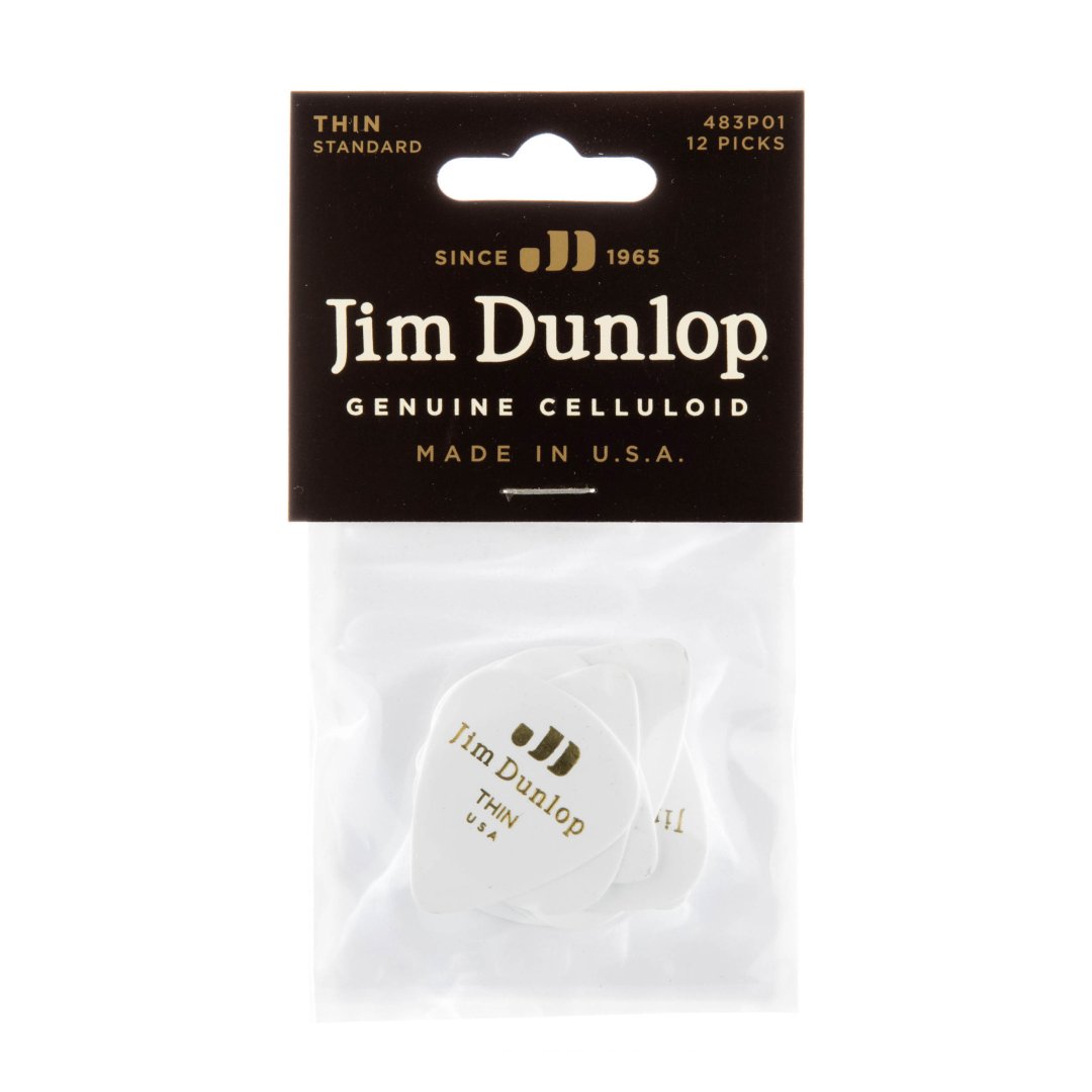 Dunlop Dunlop 483P01TH Celluloid Guitar Pick. Thin Gauge White (12 Pack)