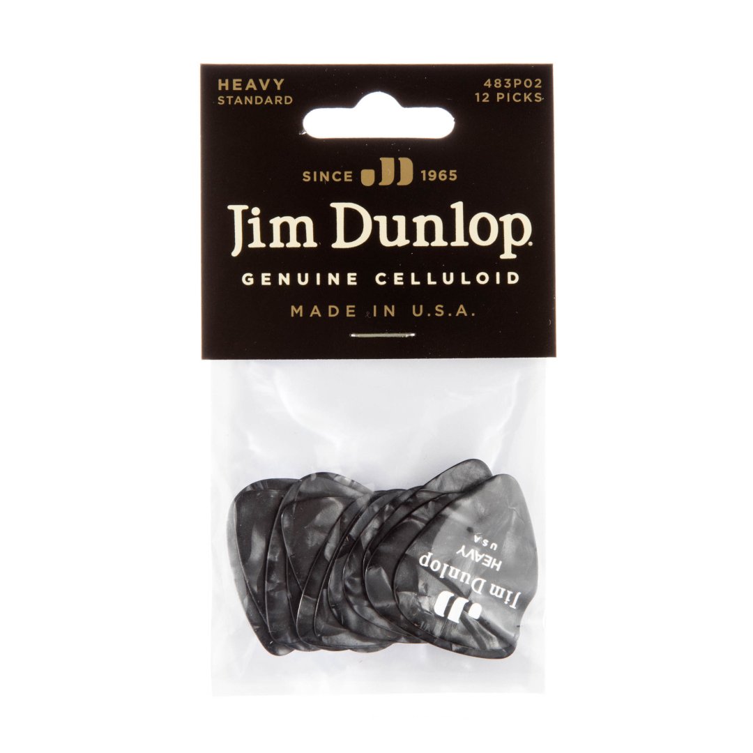 Dunlop Dunlop 483P02HV Celluloid Guitar Pick. Heavy Gauge Black Pearloid (12
