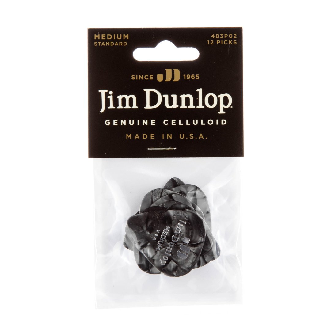 Dunlop Dunlop 483P02MD Celluloid Guitar Pick. Medium Gauge Black Pearloid (12