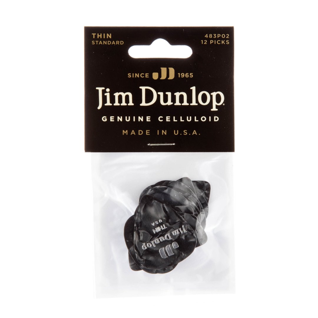 Dunlop Dunlop 483P02TH Celluloid Guitar Pick. Thin Gauge Black Pearloid (12 P