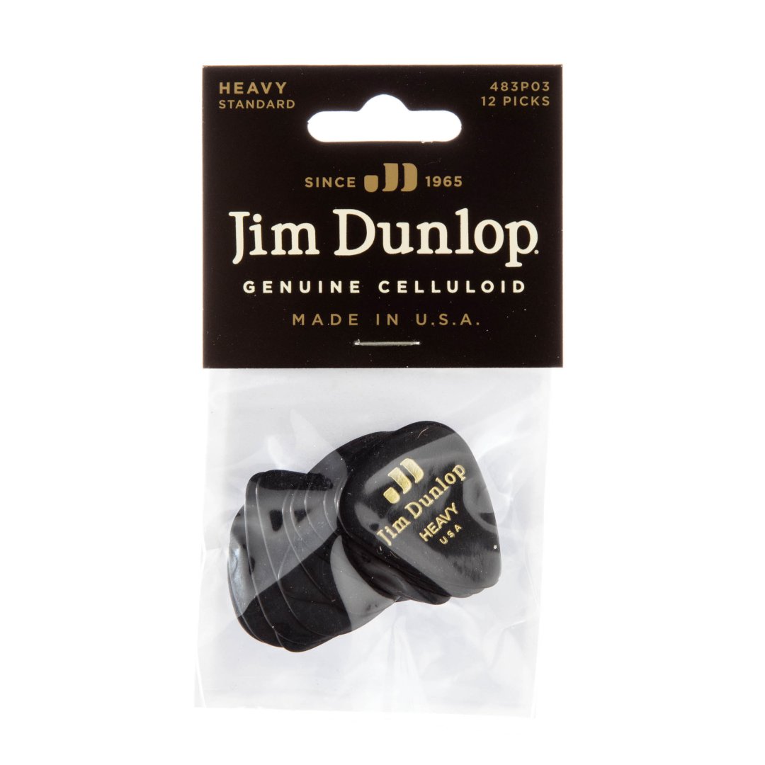 Dunlop Dunlop 483P03HV Celluloid Guitar Pick. Heavy Gauge Black (12 Pack)