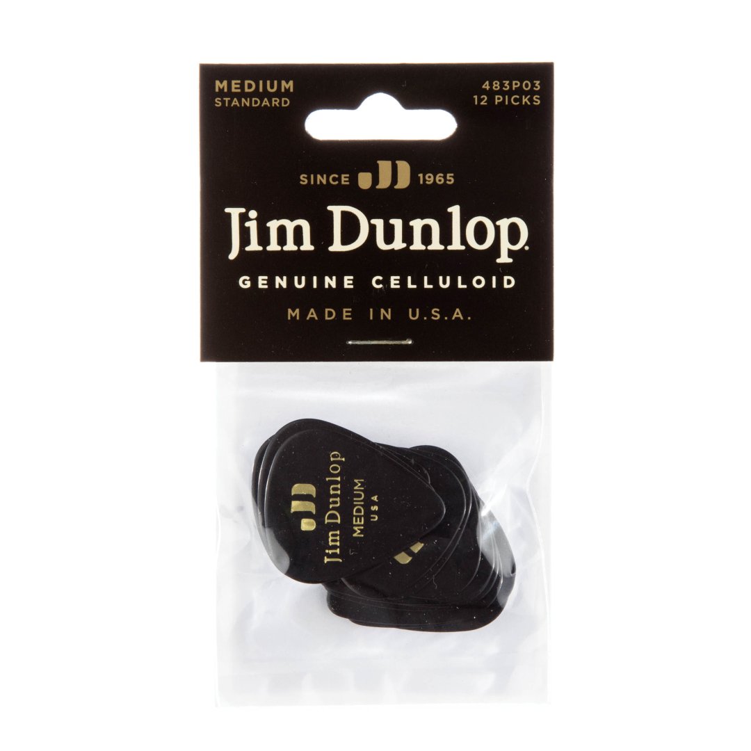 Dunlop Dunlop 483P03MD Celluloid Guitar Pick. Medium Gauge Black (12 Pack)
