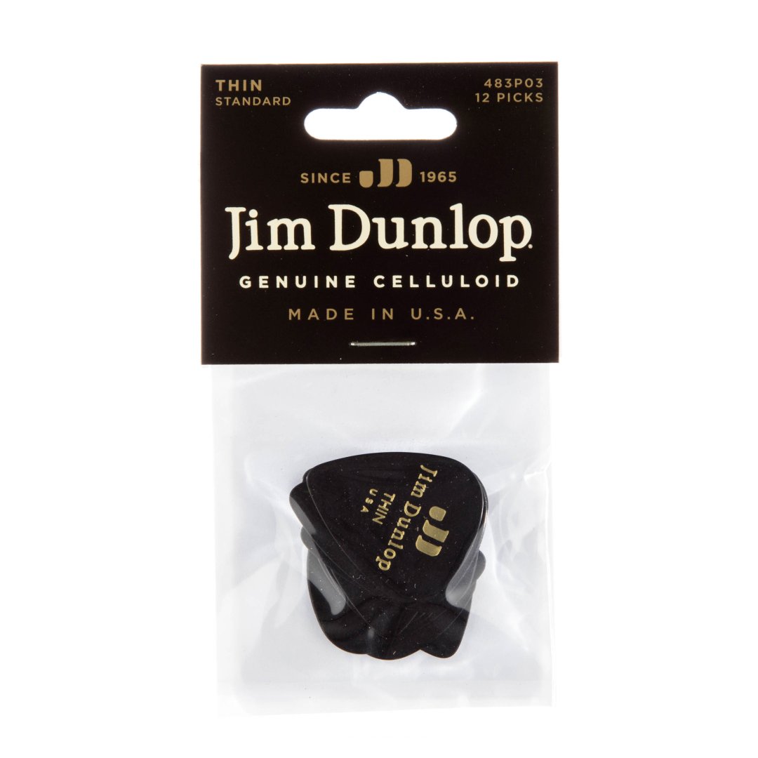 Dunlop Dunlop 483P03TH Celluloid Guitar Pick. Thin Gauge Black (12 Pack)
