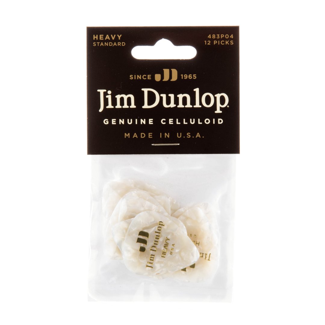 Dunlop Dunlop 483P04HV Celluloid Guitar Pick. Heavy Gauge White Pearloid (12