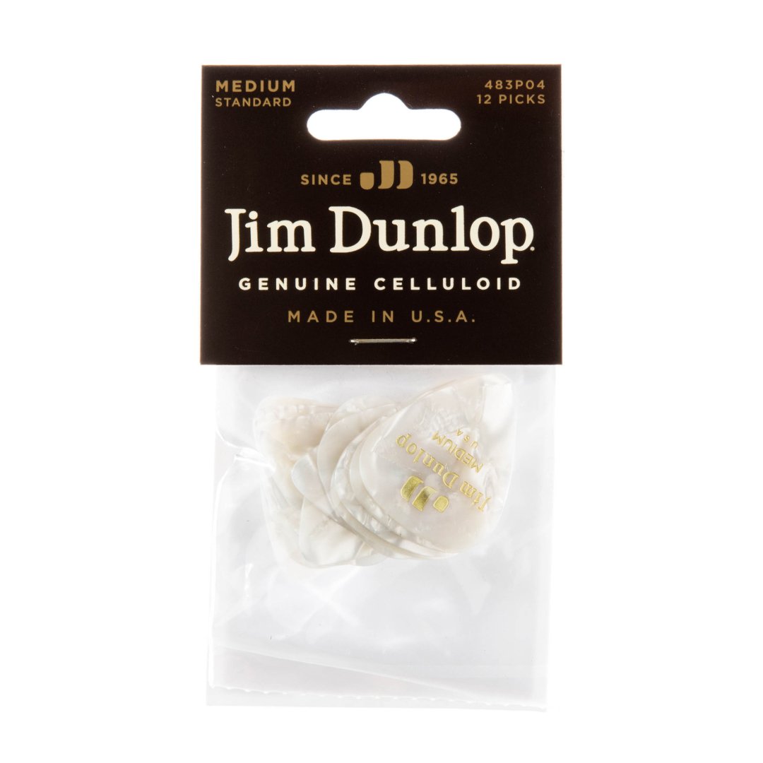 Dunlop Dunlop 483P04MD Celluloid Guitar Pick. Medium Gauge White Pearloid (12