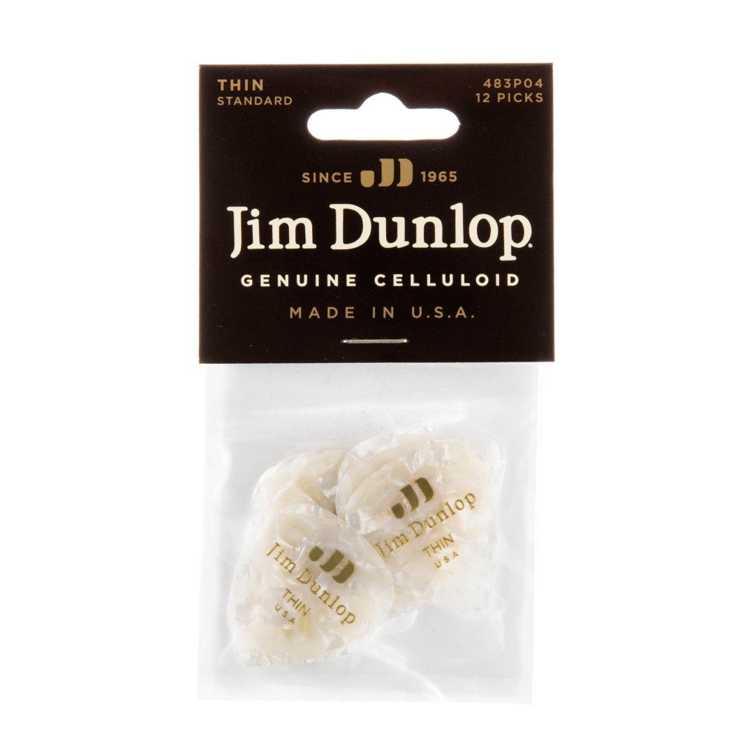 Dunlop Dunlop 483P04TH Celluloid Guitar Pick. Thin Gauge White Pearloid (12 P