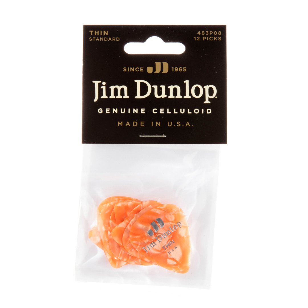 Dunlop Dunlop 483P08TH Celluloid Guitar Pick. Medium Gauge Orange Pearloid (1