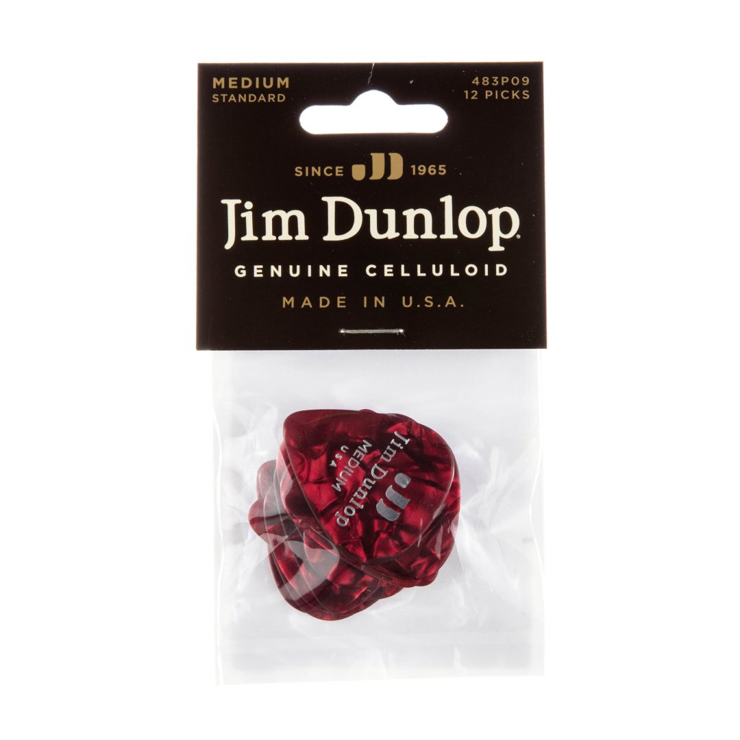 Dunlop Dunlop 483P09MD Celluloid Guitar Pick Red Pearloid Heavy (12 Pack)
