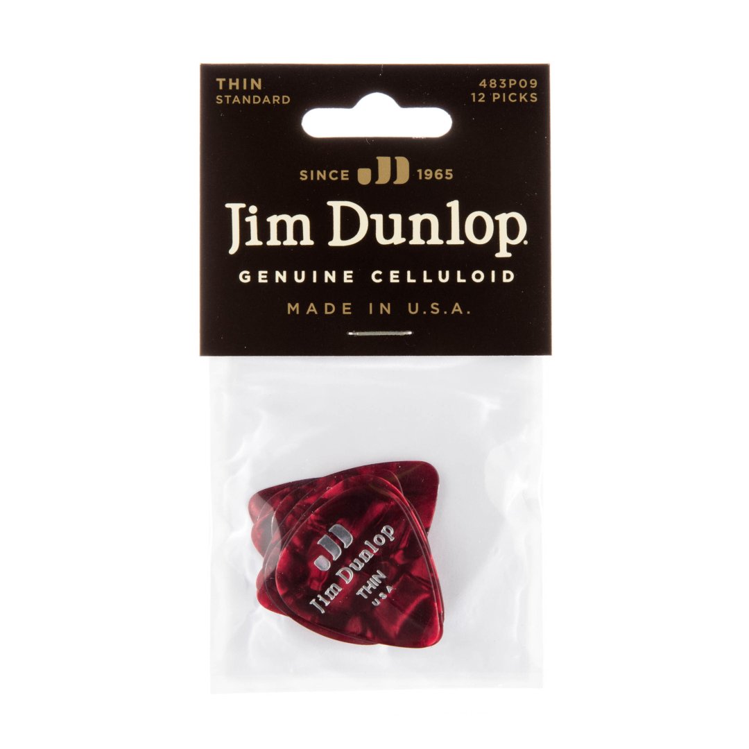 Dunlop Dunlop 483P09TH Celluloid Guitar Pick Red Pearloid Thin (12 Pack)