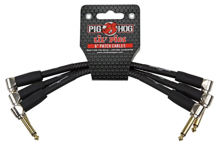 Pig Hog PIG HOG VINTAGE 6" PATCH CABLES, WOVEN BLACK, 3PC