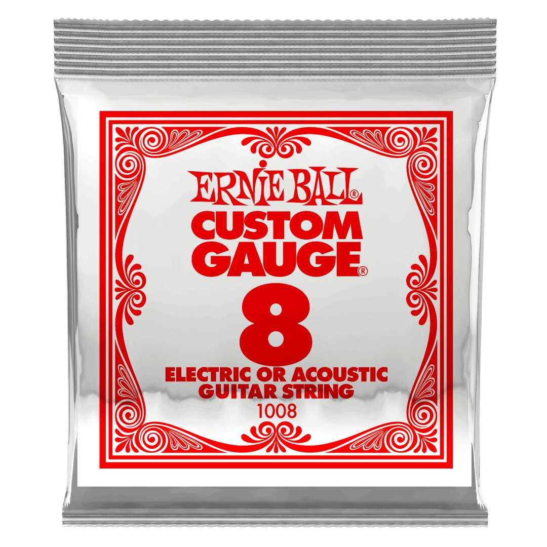 Ernie Ball .008 Plain Steel Electric or Acoustic Guitar Strings 6 Pack