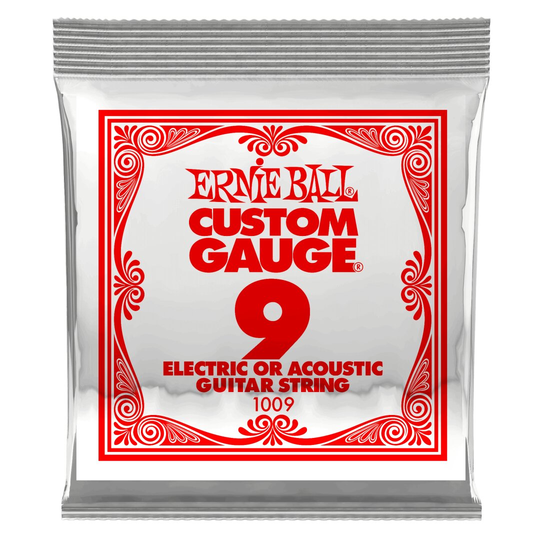 Ernie Ball .009 Plain Steel Electric or Acoustic Guitar Strings 6 Pack