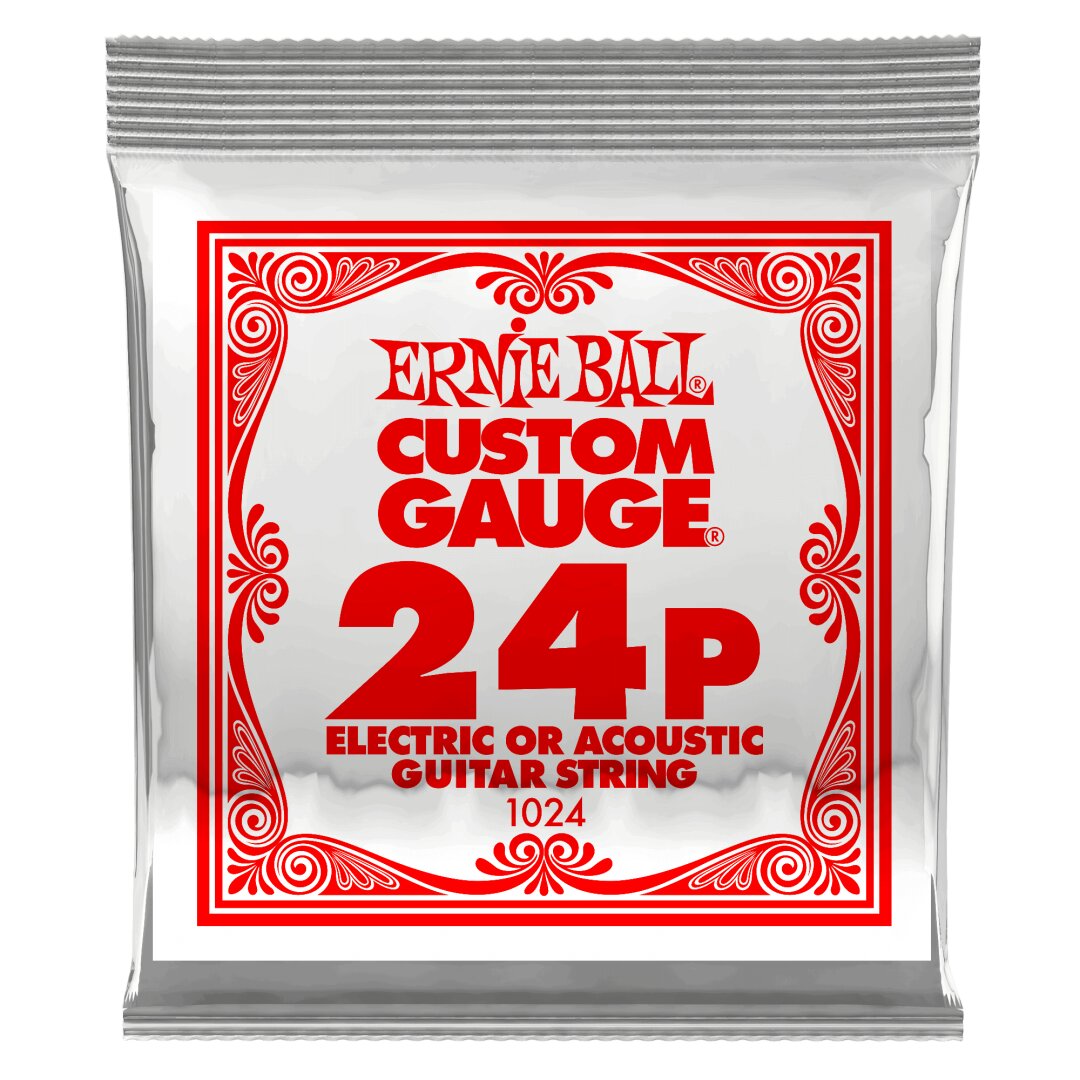 Ernie Ball .024 Plain Steel Electric or Acoustic Guitar Strings 6 Pack