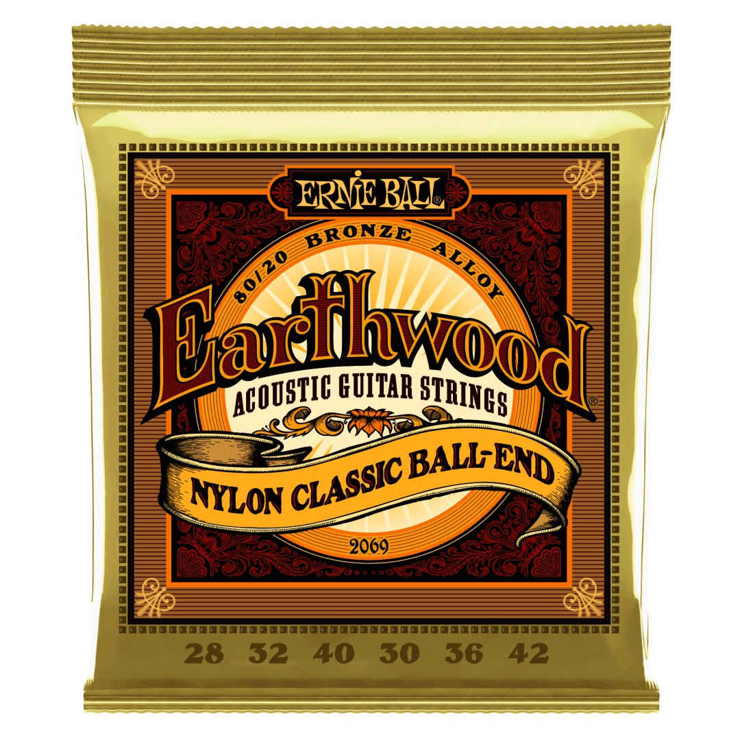 Ernie Ball Earthwood Folk Nylon, Clear & Gold Ball End, 80/20 Bronze Acoustic Gui